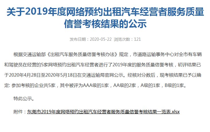 東莞滴滴網(wǎng)約車(chē)平臺(tái)2019年考核不達(dá)標(biāo)，需要整改
