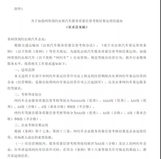 南寧市擬分等級考核網(wǎng)約車企業(yè)、駕駛員服務(wù)質(zhì)量信譽(yù)